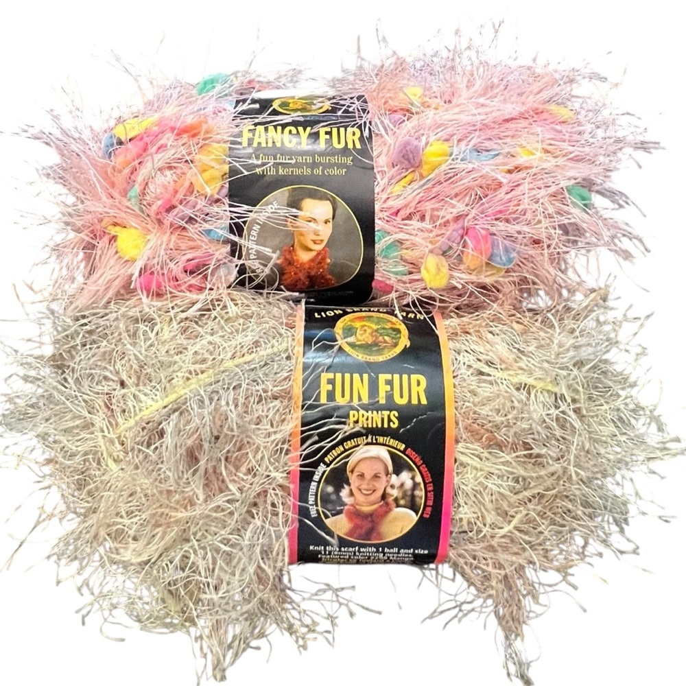 Lion Brand Yarn Neutral Sandstone & Pretty In Pink Party‎ Style Lot Of 2 Skeins